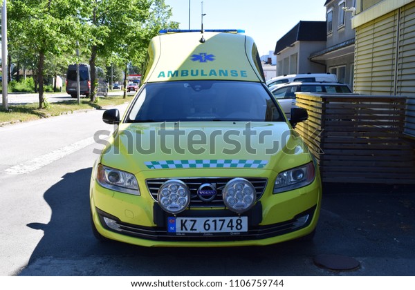 Yellow Ambulance - vehicle - medical help -\
Kongsvinger, Norway (6th June\
2018)