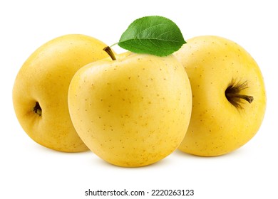 yellow Apple isolated on white background, clipping path, full depth of field