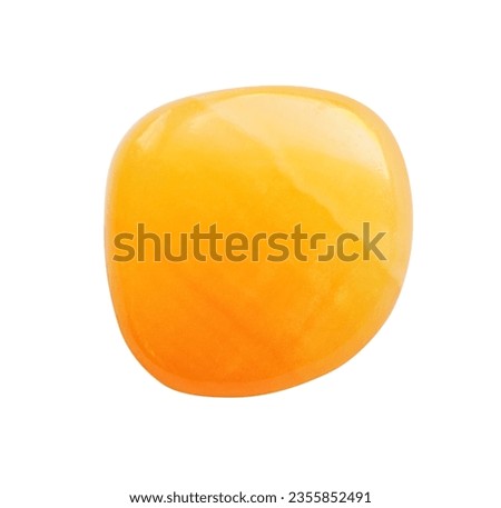Yellow Aragonite mineral polished stone isolated on white background with clipping path.