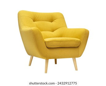 Yellow armchair isolated on white background. Interior design element