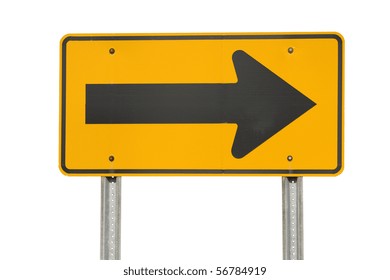 A yellow arrow sign pointing to the right