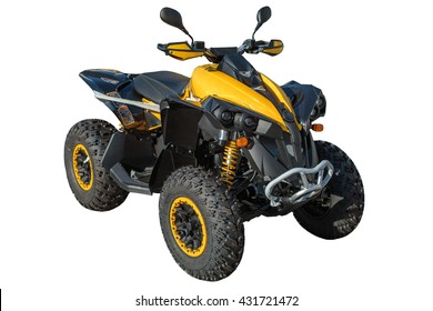 Yellow ATV quadbike isolated on white with clipping path