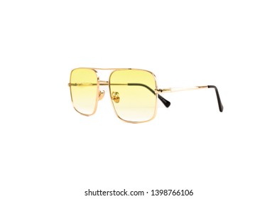 Yellow Aviator Sunglasses and Gradient Flat Top Trapezoidal Thin Frame Isolated White  Side View