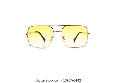 Yellow Aviator Sunglasses and Gradient Flat Top Trapezoidal Thin Frame Isolated White Background  Front View