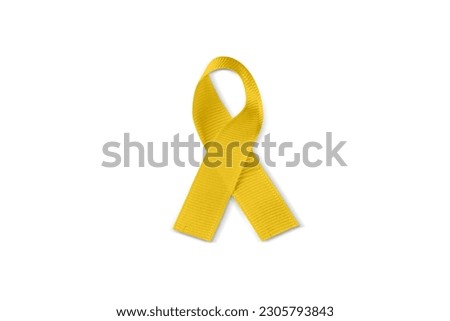 Yellow Awareness Ribbon isolated on a white background. Contains clipping path around the ribbon.