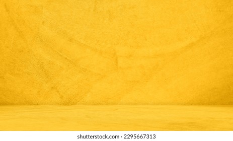 Yellow Background Studio Wall Paper Floor Grunge Product, Concrete Platform Empty Scene Gold Loft Room on Wall Solid ,Orange Color Paint on Floor Table Summer Cosmetic, Podium Template Cement Kitchen - Shutterstock ID 2295667313