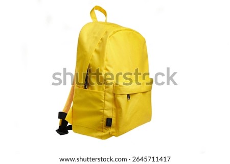 Yellow backpack side view isolated on white background