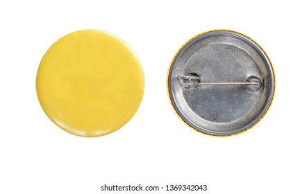 Yellow Badge Isolated On White. Pin Button Two Sides