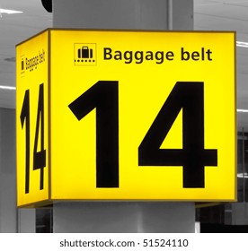 Yellow Baggage Belt Sign At International Airport