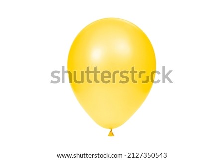 Yellow balloon isolated on white background. Template for postcard, banner, poster, web design. Festive decoration for celebrations and birthday. High resolution photo.