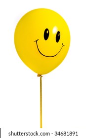 Yellow Balloon With Smile On White Background