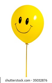 Yellow Balloon With Smile On White Background