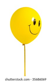 Yellow Balloon With Smile On White Background