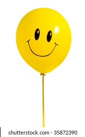 Yellow Balloon With Smile On White Background