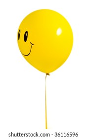 Yellow Balloon With Smile On White Background