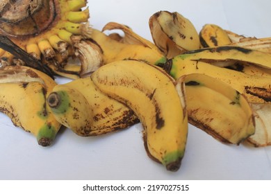 Yellow Banana Peel Trash On A White Background

