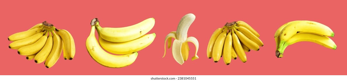 Yellow bananas fruit isolated with clipping path, no shadow in pink background - Powered by Shutterstock