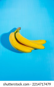 Yellow Bananas Isolated On Light Blue Background, High Potassium Food