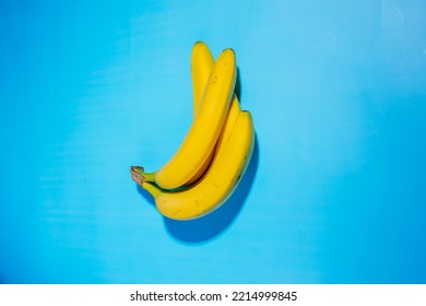 Yellow Bananas Isolated On Light Blue Background, High Potassium Food