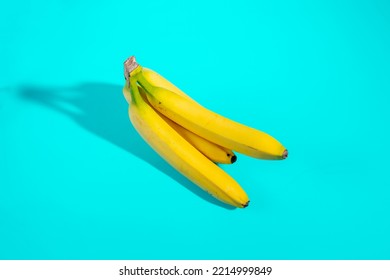 Yellow Bananas Isolated On Light Blue Background, High Potassium Food