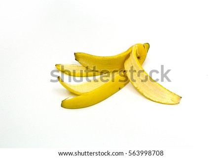 Yellow Bananas peeled skin drop isolated on white background