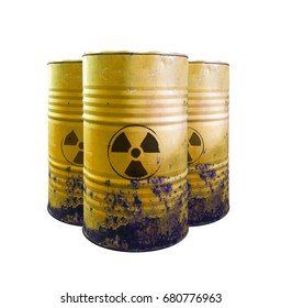 Yellow Barrel Of Toxic Waste Isolated. Acid In Barrels. Beware Of Poison. Toxicity