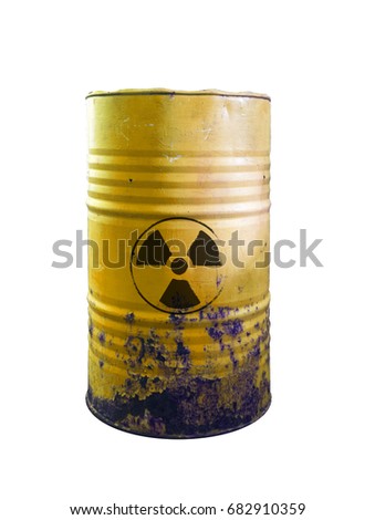 Yellow barrel of toxic waste isolated. Acid in barrels. Beware of poison. Toxicity