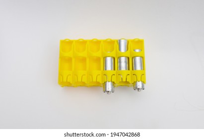 Yellow Battery holder isolated top view