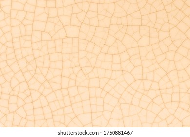 Yellow Beige Crack Ceramic Tile. Pale Brown Color Of Glazed Tile Texture Abstract Background. Texture Of  Crackle Glass Mosaic Tile.