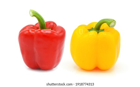 ฺRed and yellow bell peppers isolated on white background.