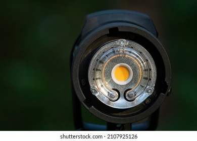 Yellow Big Diode. Professional Photo Flash Close-up. Diode Studio Illuminator Of Constant Light.