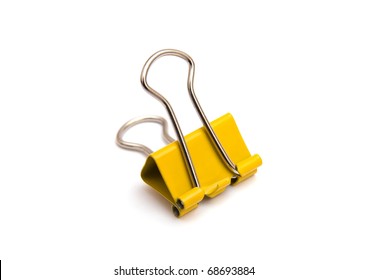 Yellow Binder Clip Isolated On White Background