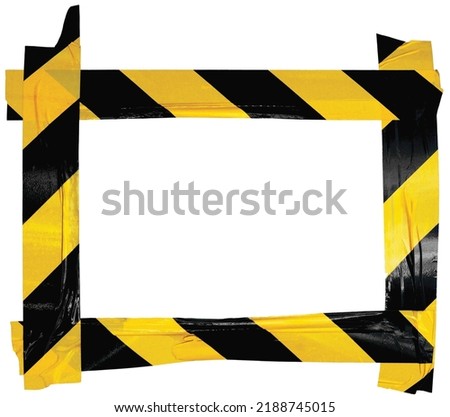 Yellow Black Caution Warning Barricade Tape Notice Sign Frame Horizontal Adhesive Sticker Background Diagonal Hazard Stripes Safety Attention Concept Isolated Closeup Old Aged Weathered Grunge Pattern
