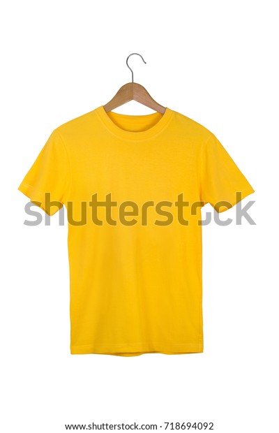Yellow Blank Cotton Tshirt Wooden Hanger Stock Photo (Edit Now) 718694092