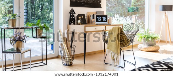 Yellow Blanket On Chair Desk Laptop Stock Image Download Now