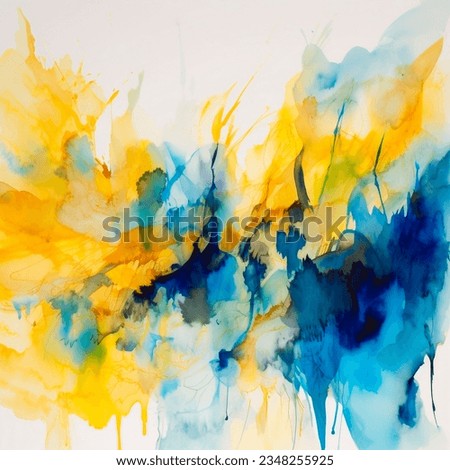 yellow and blue colors, picturesque, color only
in watercolor technique, transparent strokes, Ukraine