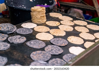 Yellow And Blue Corn Tortillas, Basic Food In Central America