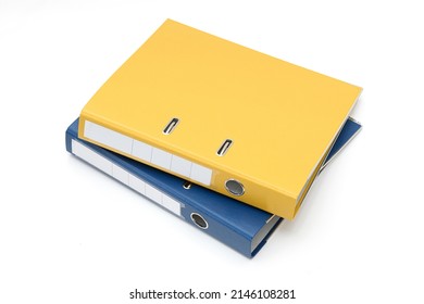 Yellow and blue office folder on white background.