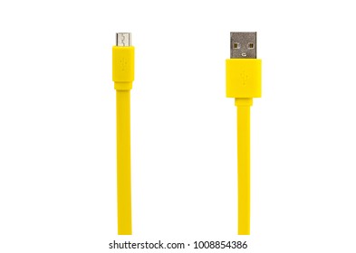 Yellow Bored USB Cable On White Isolated Background