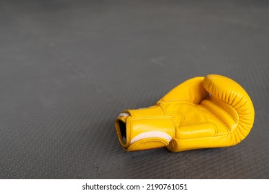 Yellow Boxing Gloves In Gym Fitness. 