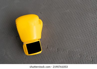 Yellow Boxing Gloves In Gym Fitness. 