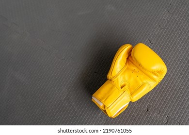 Yellow Boxing Gloves In Gym Fitness. 