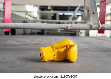 Yellow Boxing Gloves In Gym Fitness. 