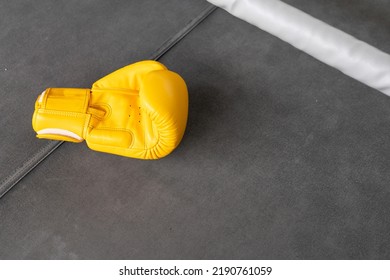 Yellow Boxing Gloves In Gym Fitness. 