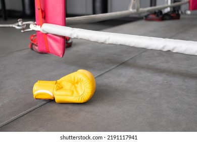 Yellow Boxing Gloves In Gym Fitness. 