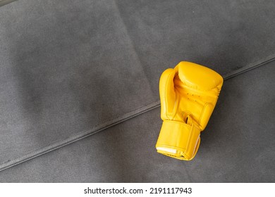 Yellow Boxing Gloves In Gym Fitness. 