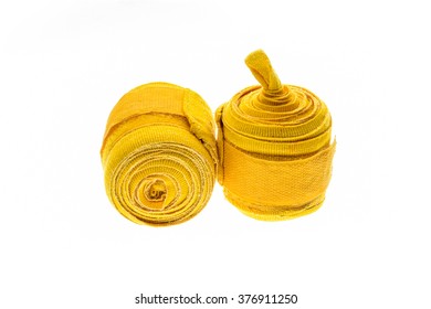 Yellow Boxing Or MMA Hand Wraps Or Bandages Isolated On White