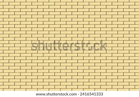 Yellow brick texture. Even blocks pattern. Brick wall. Outdoor sunny texture. Walkway background. Brick pattern. Closeup construction. Black lines fugue. Retro rectangle stone.