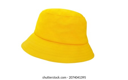 yellow bucket hat isolated on white - Shutterstock ID 2074041395
