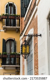 Yellow Building And Yellow Street Light In Venice, Italy 